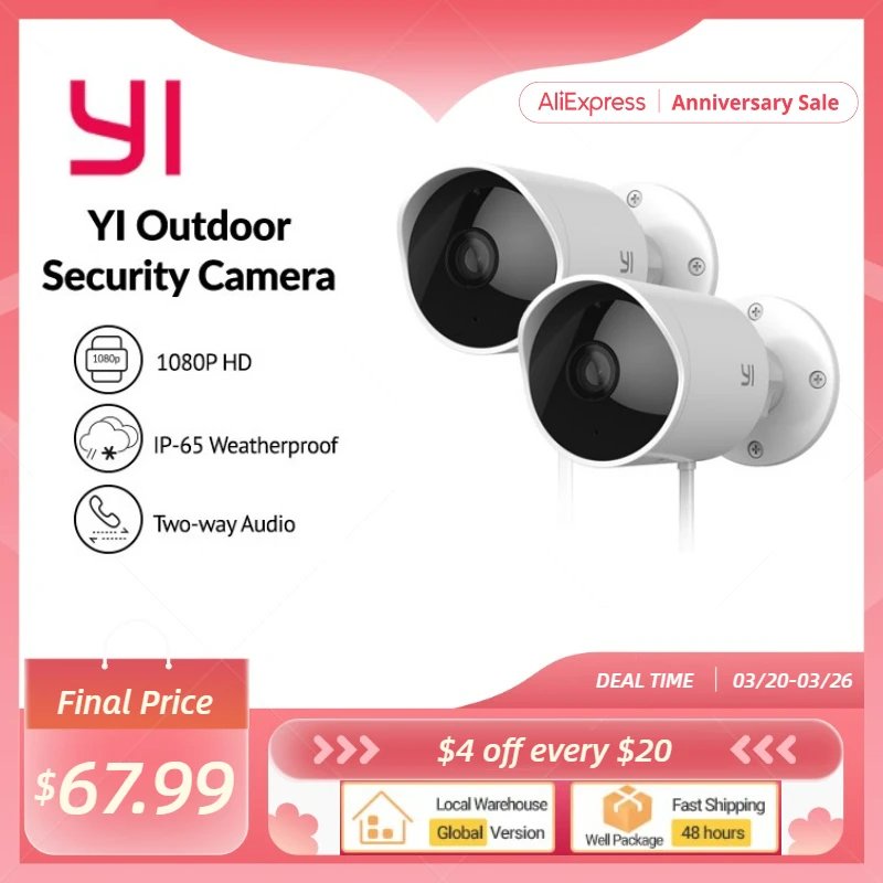 

YI 2pcs Outdoor Cameras Surveillance Cam Pack IP-65 Water-Resistant Cloud Storage Night Vision Motion Detection