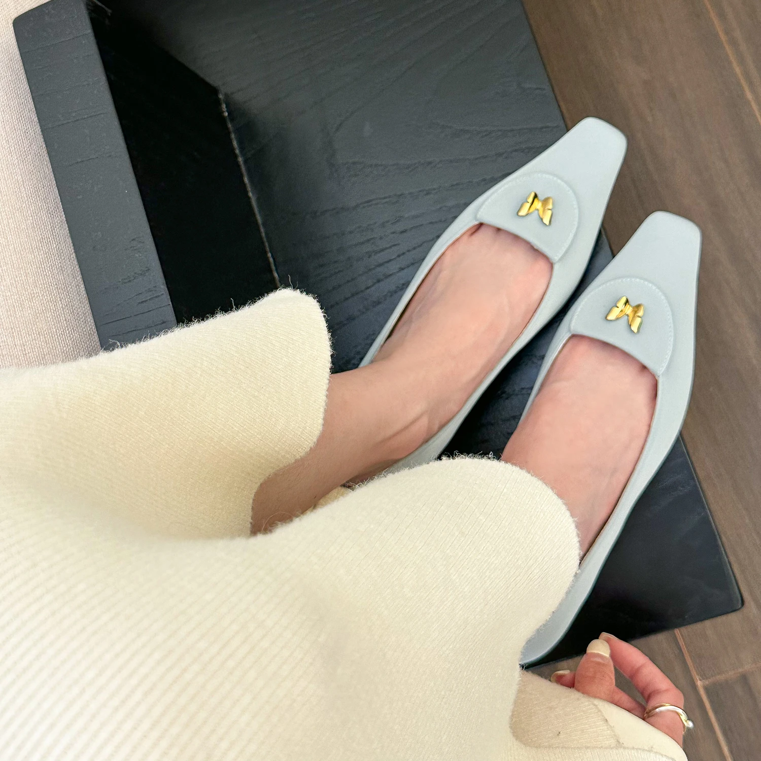 

Женские туфли из натуральной кожи, на плоской подошве, с квадратным носком