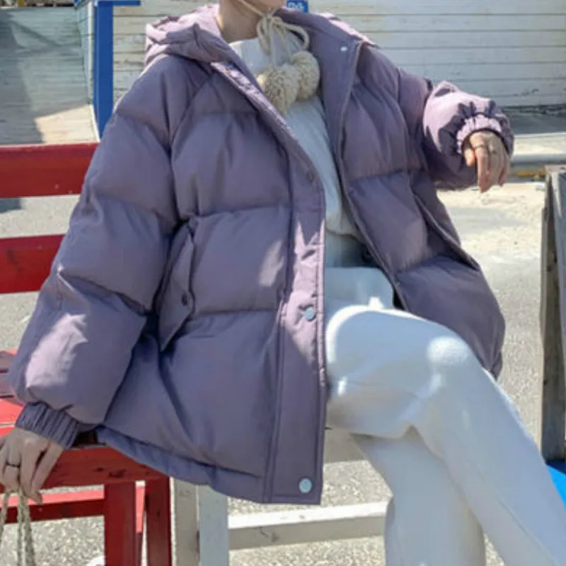 New Women Winter Coat Warmth Hooded Solid Jacket Down Cotton Short Loose Parkas Korean Female Casual Cotton-padded Outwear 2023