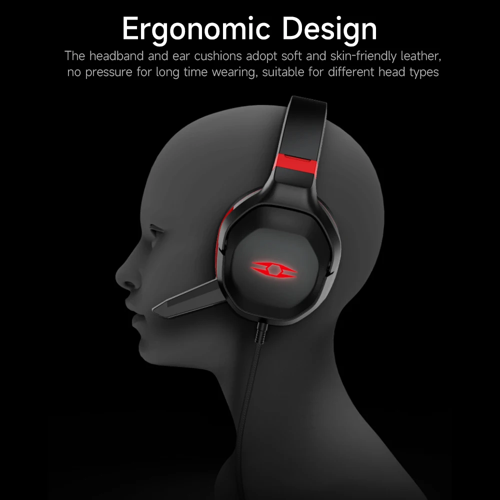 LIBERTY GAMER FORGE Head-mounted Gaming Headset 7.1 Virtual Surround Sound 40mm Driver Unit RGB Light Effect Ergonomic Design |