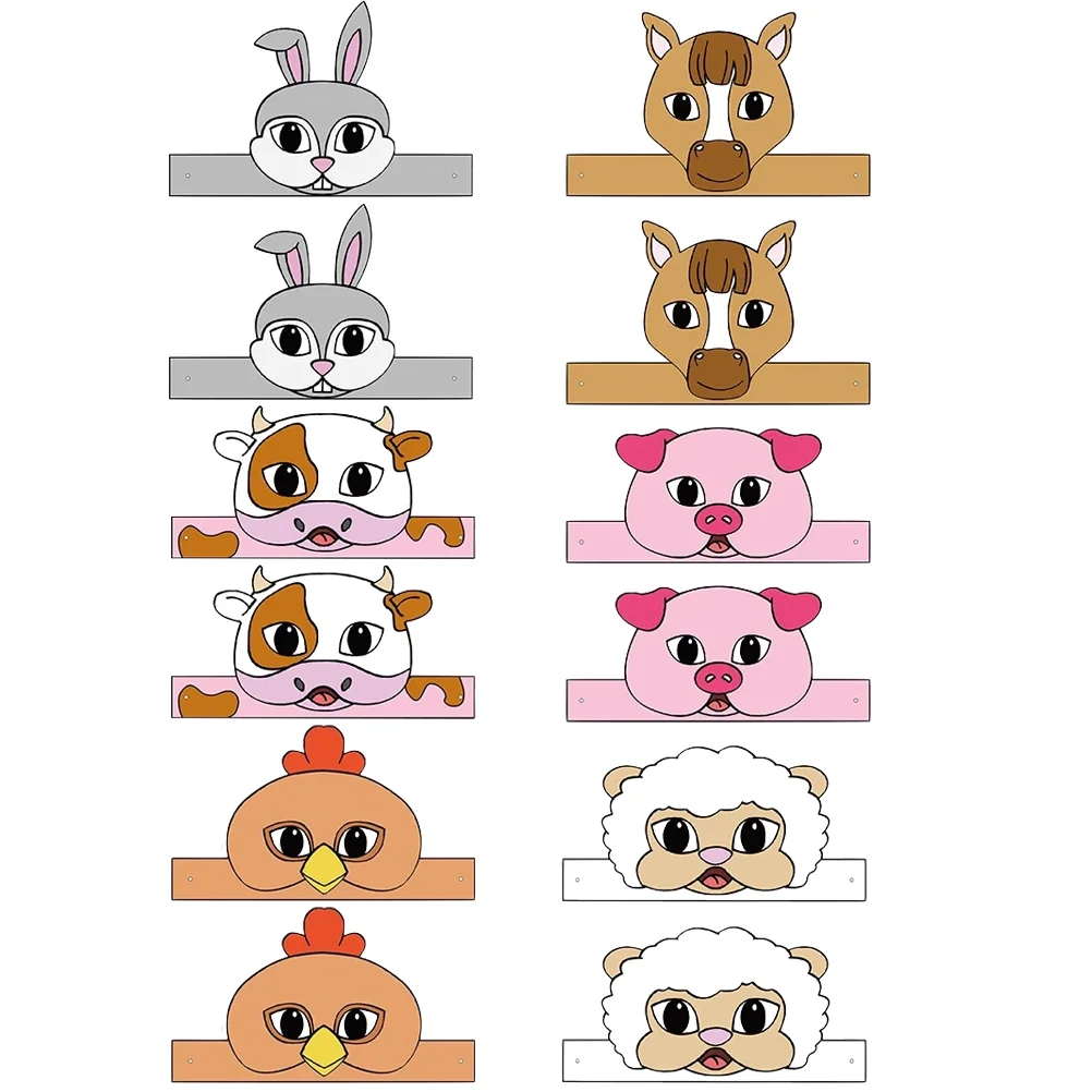 

12 Pcs Girls Hats Animal Theme Decor Woodland Dress Accessories Paper Crowns Kids Farm Animal Party Favor