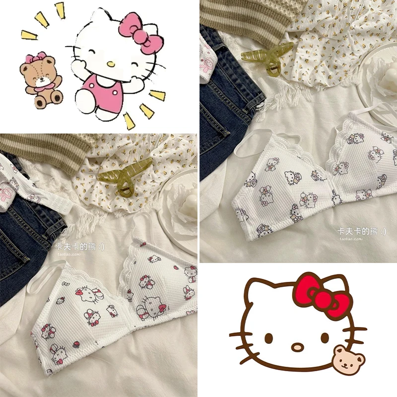 

Kawaii Hellokitty Mymelody Anime Women Underwear Triangle Cup Sexy Gathering Bralette Cute Japanese Style Without Steel Ring Bra
