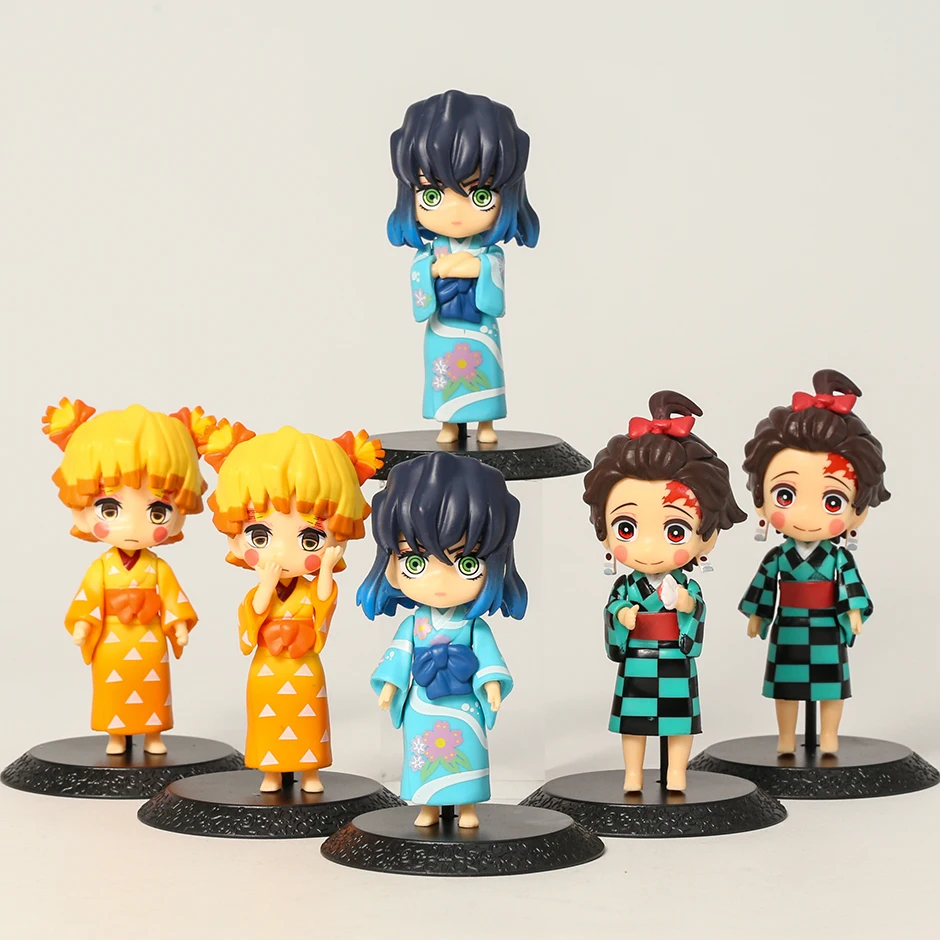 

Кимоно для рассекания демонов Kamado Tanjirou Zenitsu Agatsuma Hashibira Inosuke Kawaii сборные фигурки фигурные игрушки 6 шт./комплект