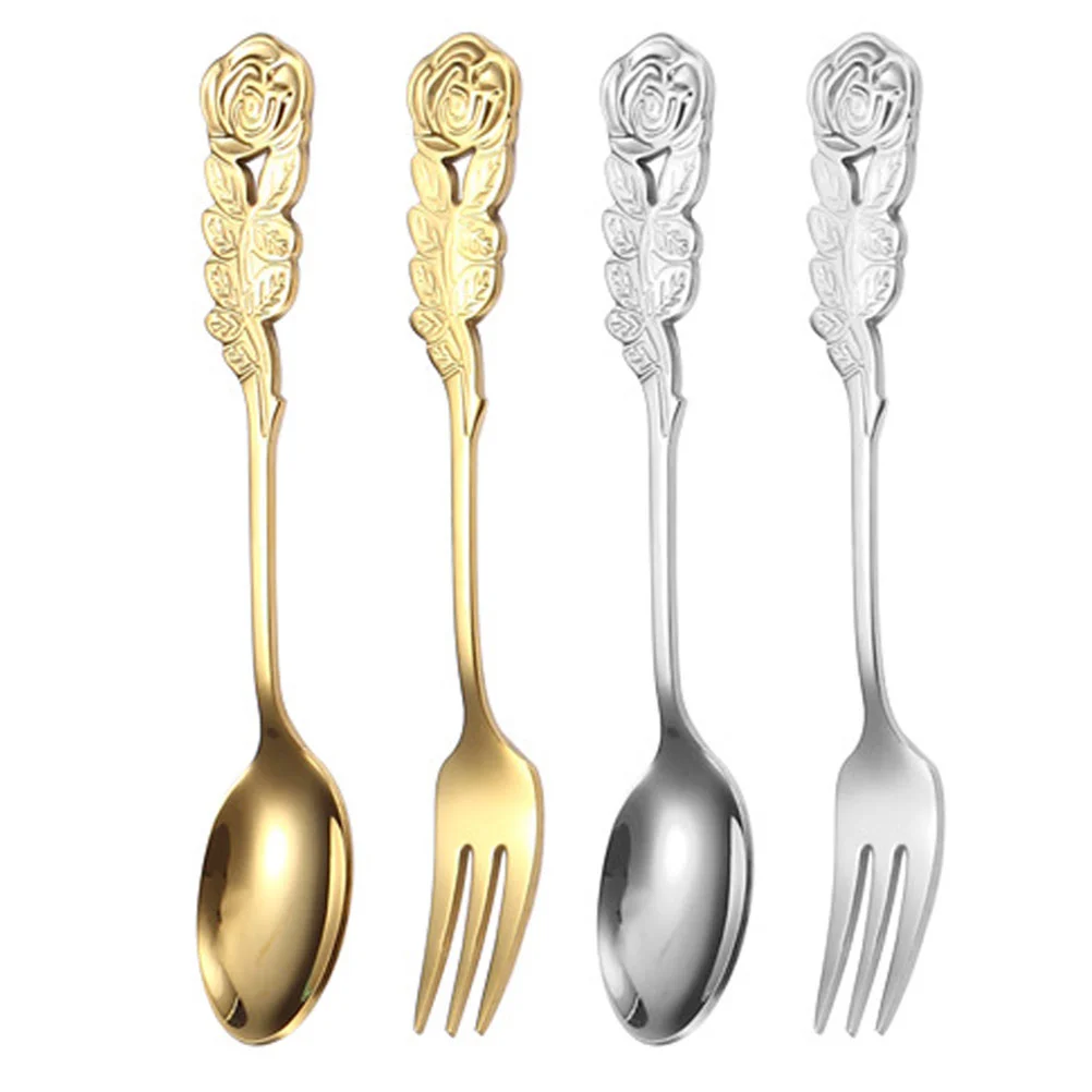 

Spoons Spoon Forks Dessert Stainless Steel Set Tableware Espresso Stirring Cream Mixing Ice Flatware Fork Kitchen Coffee Tea