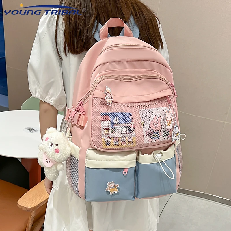 

New Buckle Badge Women Backpack Candy Color Fashion Cute Schoolbag Shoulder Student Bag Teenage Girls College Backpack