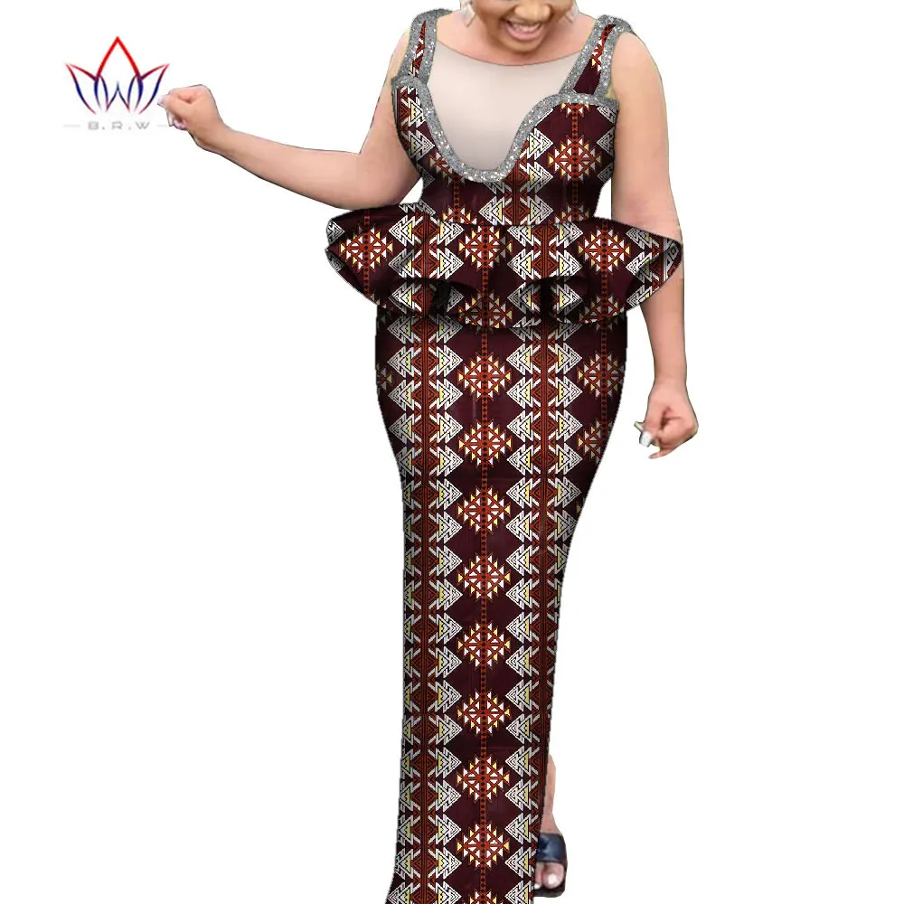 

Wholesale Clothing 2022 Bazin Dresses for Women Sleeveless African Traditional Wear Female Dashiki Wedding Robe Big Size WY9809