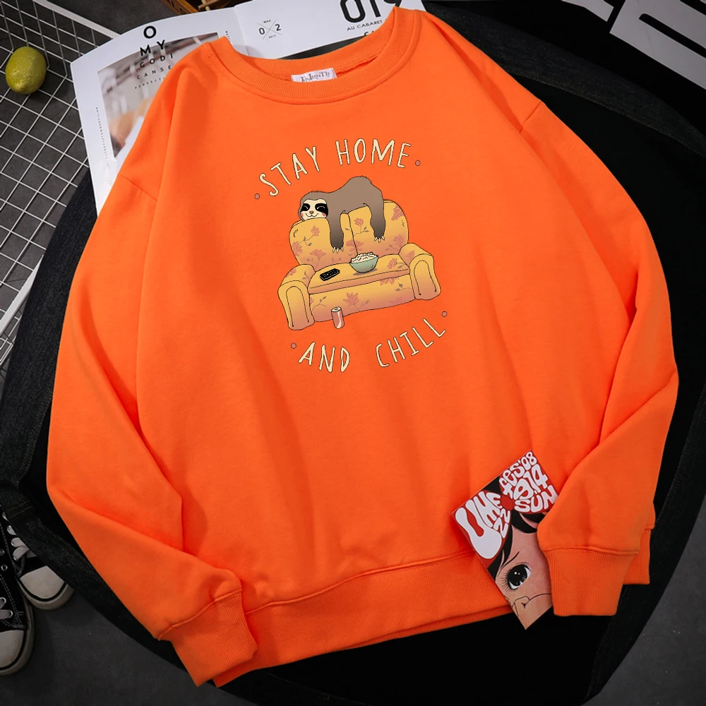 

Stay Home And Chill Cute Sloth Prints Sweatshirt MenStreet Casual Hooded Autumn Big Size Hoodies Hip Hop fur-liner Top Womens
