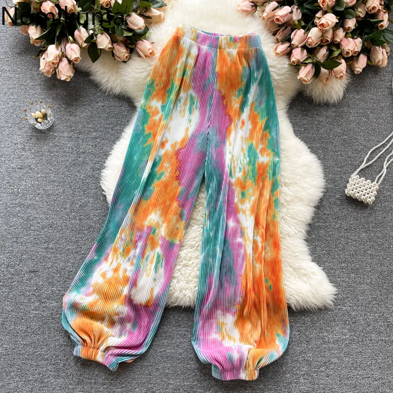 

Nomikuma Pantalones De Mujer Summer High Waist Wide Leg Irregular Tie Dye Loose Chic Pants Women Vintage Fashion Casual Trousers