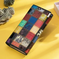 genuine leather short women wallet multiple slots credit cardholder geometric patterns coin purse multicolor trend fashion bag