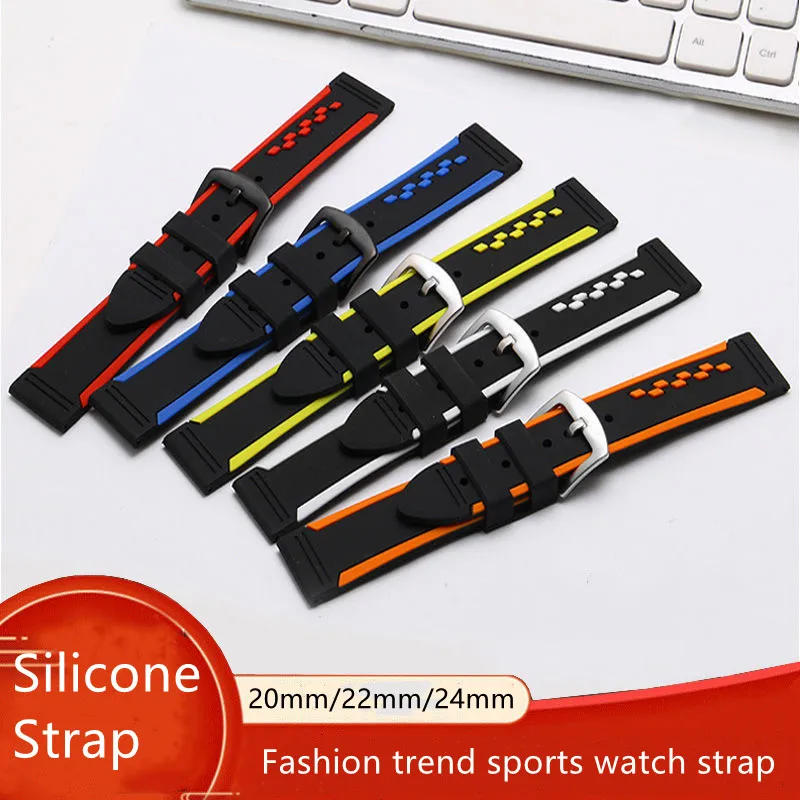 

20mm 22mm 24mm Silicone watch strap Fashion trend sports waterproof dual color watch band for Samsung Huawei Omega IWC SEIKO