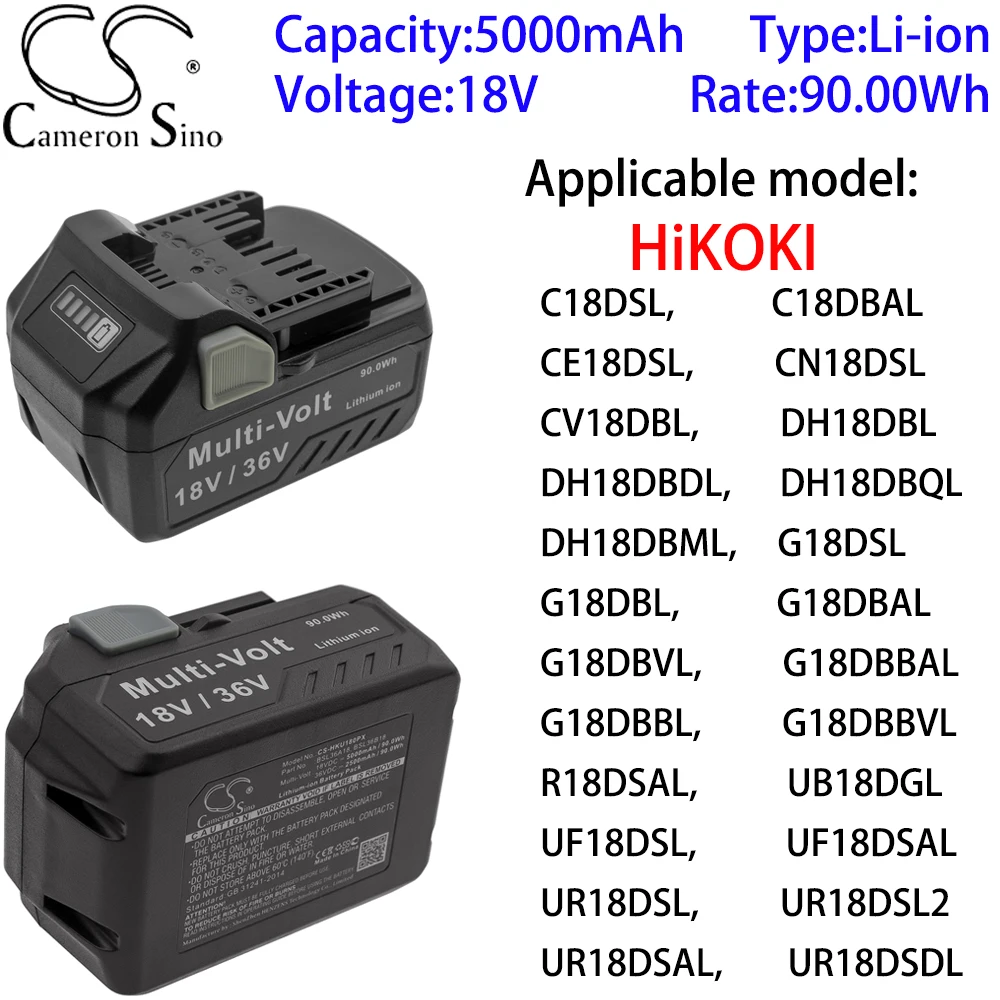 

Литиевая батарея Cameron Sino 5000 мАч 18 в для HiKOKI CR36DA,RP3608DB,RB36DA,CS3630DA,CH3656DA,CG36DA,CG36DA(L),CG36DTA,CG36DTA(L)