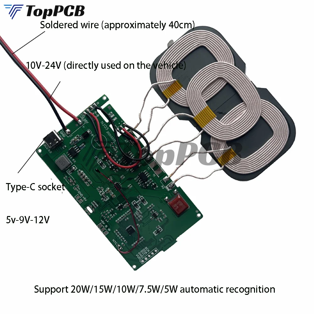 

20W 12V 5V 2A Qi Wireless Fast Charger Charging Transmitter Module Circuit Board 5W/10W/15W Coil Receiver FOR CAR IPhone