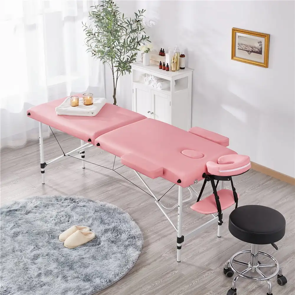 Portable 84-inch Adjustable Folding Massage Bed Salon Tattoo Bed Pink