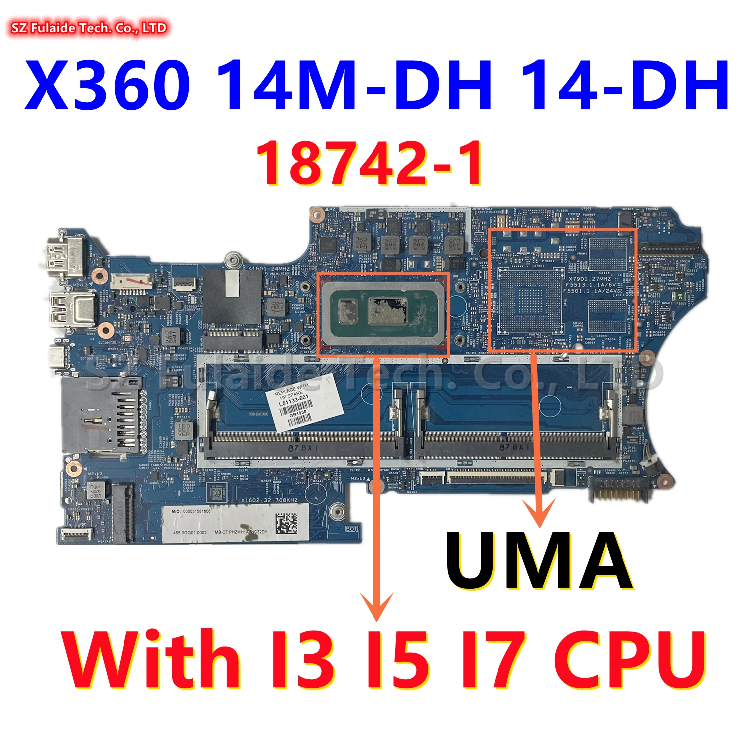 18742-1 448.0GG03.0011 Для ноутбука HP Pavilion X360 14M-DH 14-DH с процессором i3 i5 i7 UMA DDR4 L51133-601 L52932-601