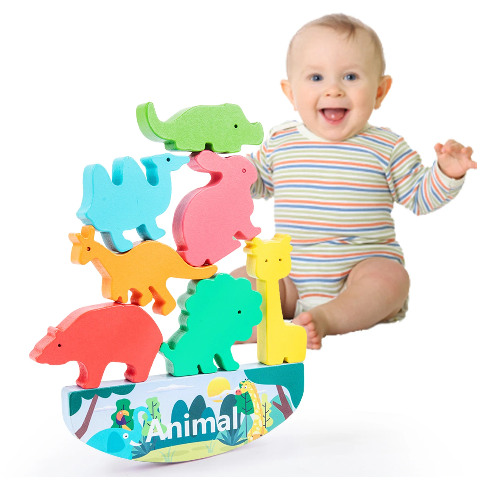 

Деревянные строительные блоки Монтессори, Детский конструктор на день рождения для 1-3 детей, обучающие игрушки для концентрации и двигател...