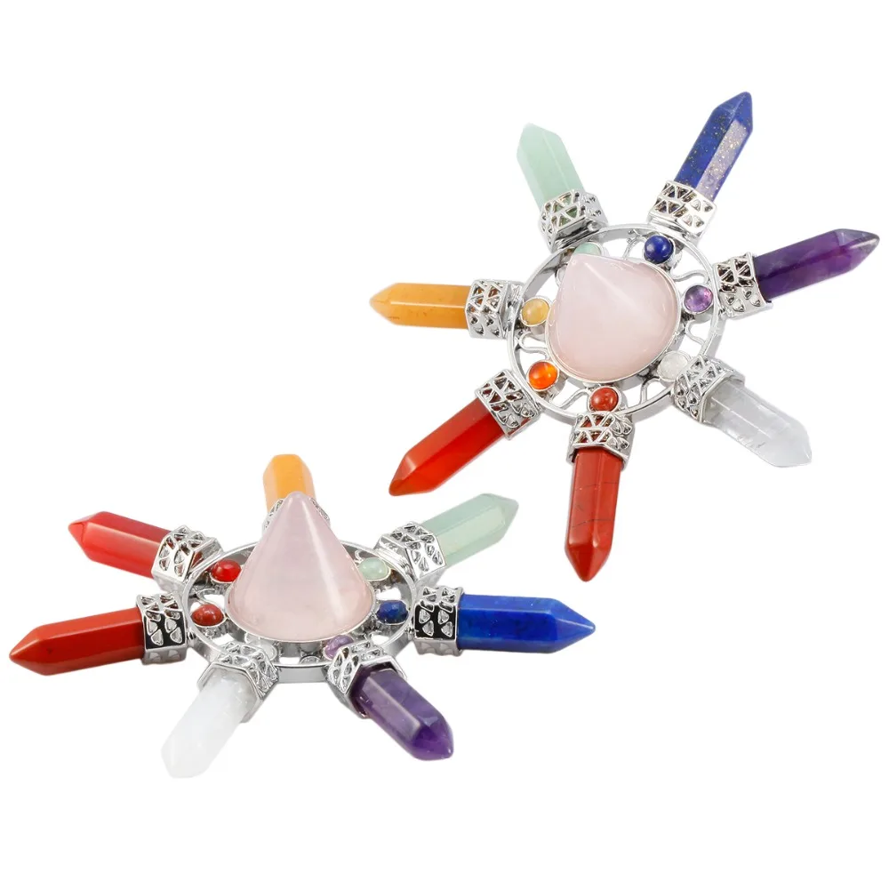 TUMBEELLUWA Healing Crystals Taper Pyramid Energy Generator 7 Chakra Hexagonal Prism Points for Reiki Balancing