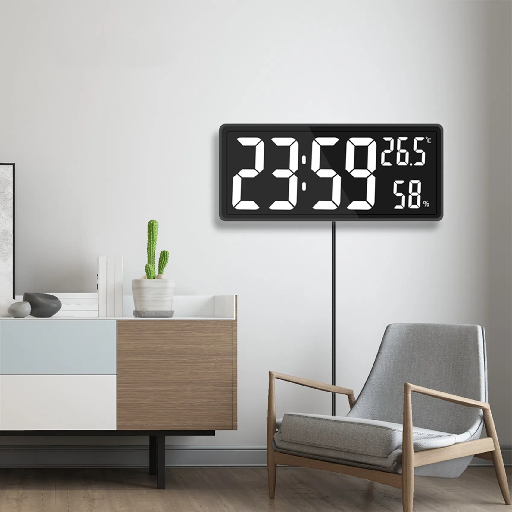 LED Digital Wall Clock, Large Digits Display,Indoor Temperat