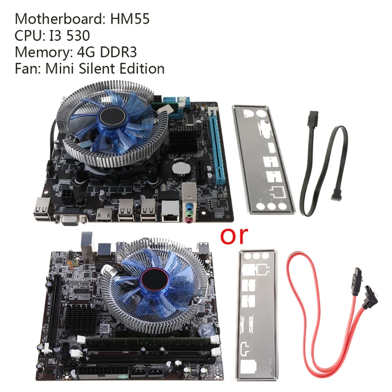 

1Set HM55 Computer Motherboard I3 I5 Lga 1156 4G Memory Cooler Fan Atx Desktop Computer Mainboard Game Assembly Kit