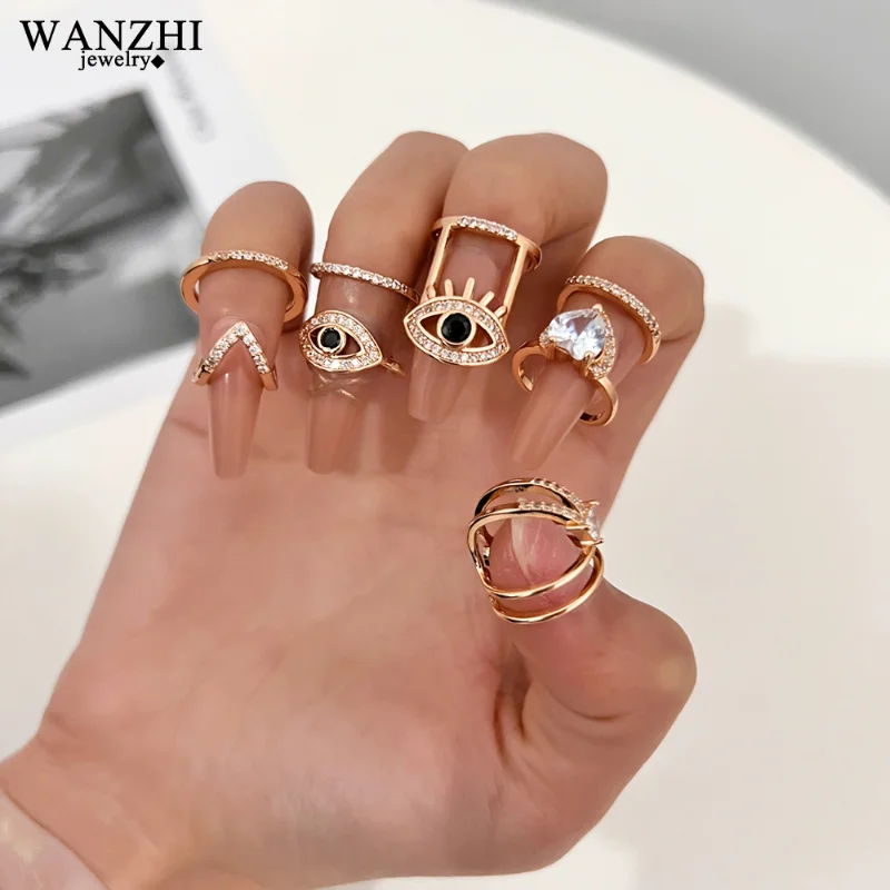 

WANZHI 2023 Latest Copper Inlaid Zircon Nail Rings Fashion Selling Gold Plated Manicure Joint Ring for Women Trend Party Jewelry