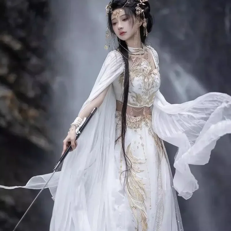 FC6Saintess Token Dunhuang Style Hanfu Экзотический Шарм Han Element Костюм с вышивкой Xianxia Белый Полный
