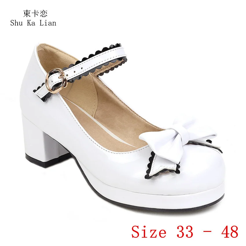 

5 CM Women Med Heel Shoes Platform Pumps Mary Janes Woman High Heels Party Wedding Shoes Kitten Heels Small Plus Size 33 - 48
