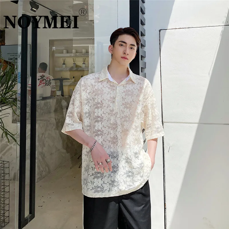 

NOYMEI Summer Special Jacquard Lace Half Sleeve Shirt Men's Thin Popular Casual 2023 New Turn-down Collar Fashion Top WA471