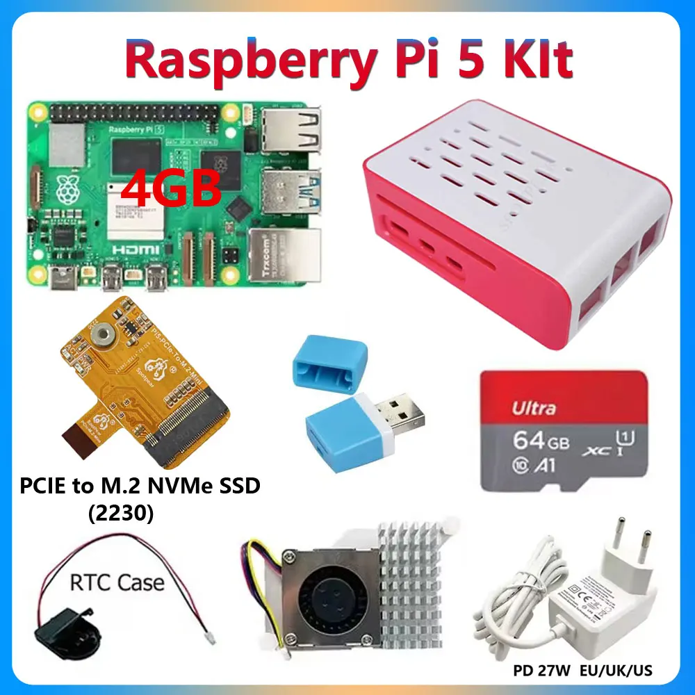 Комплект Raspberry Pi 5 8 ГБ/4 ГБ + твердотельный накопитель PCIE — M.2 NVME (2230) мощность 27 Вт