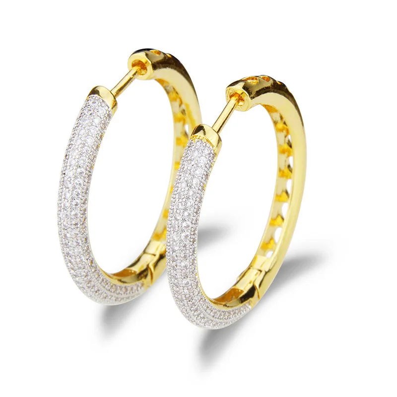 

OLIVINE Hip Hop 925 Sterling Silver Pave Setting CZ Big Circle Hoop 18K Gold/Rose Gold Plating AAA Zircon Earrings For Women