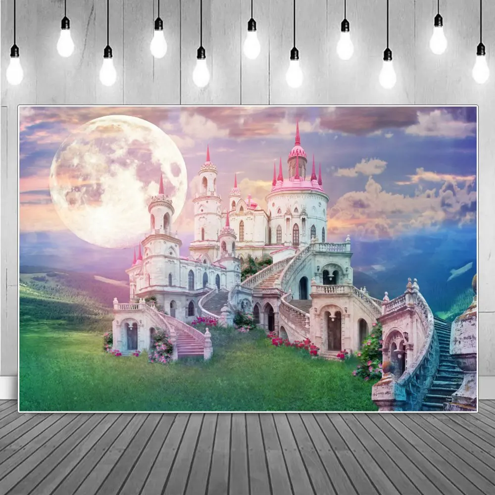 

Princess Birthday Decoration Photography Backdrops Of Girls Castle Custom Treat Children Party Backgrounds Photographic Portrait