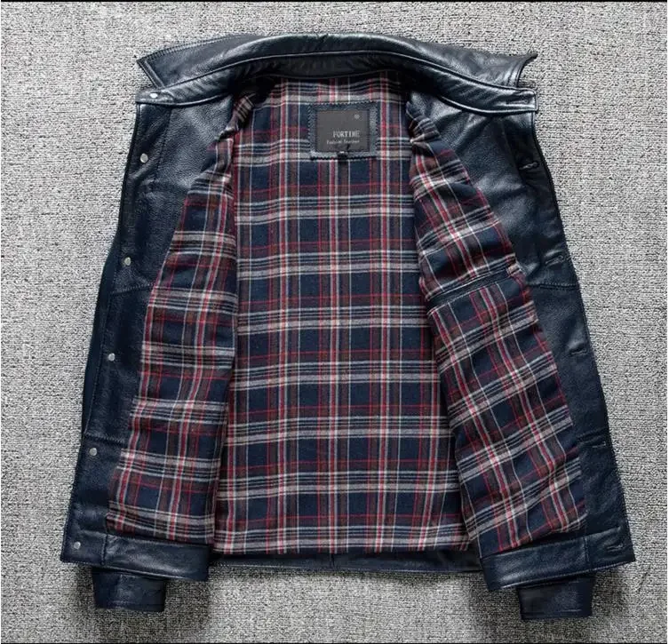 Купить Best.2025 новая качественная куртка из телячьей кожи. Мужское синее