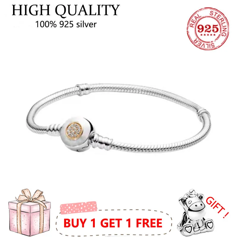 

Authentic S925 Sterling Silver Moments Gold Cz Snake Bone Bracelet Women's Diy Jewelry Original Charm