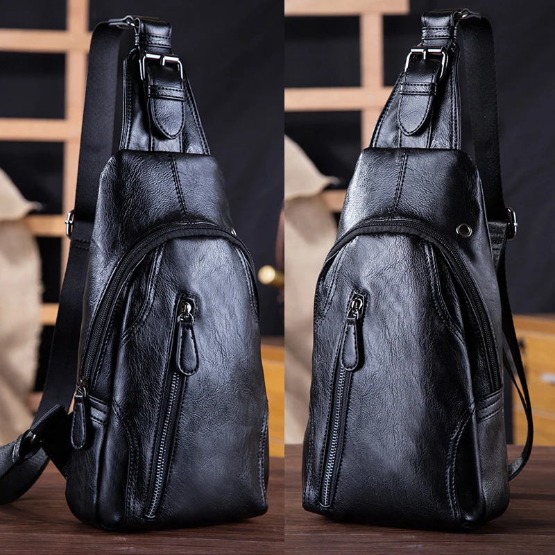 Men One Shoulder Backpacks Solid Color Black Sports Chest Bags Simple Sling Crossover Back Pack Crossbody Leather Man Bag