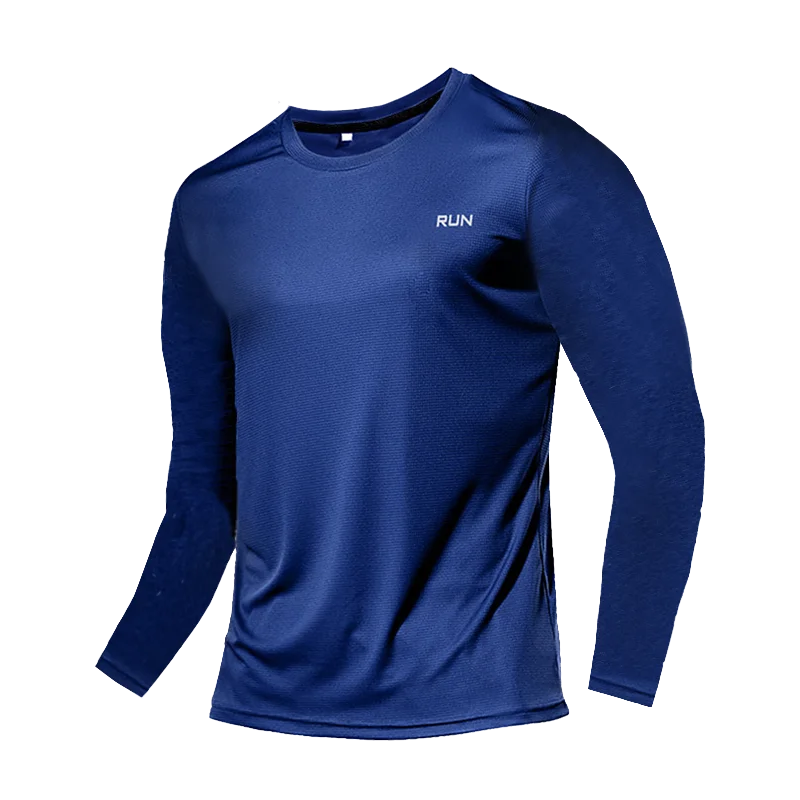 Ice Silk Long Sleeve Men's Spring Thin Section Quick Dry Breathable T-Shirt Simple Outdoor Casual Gym Clothing Fitness Equipment