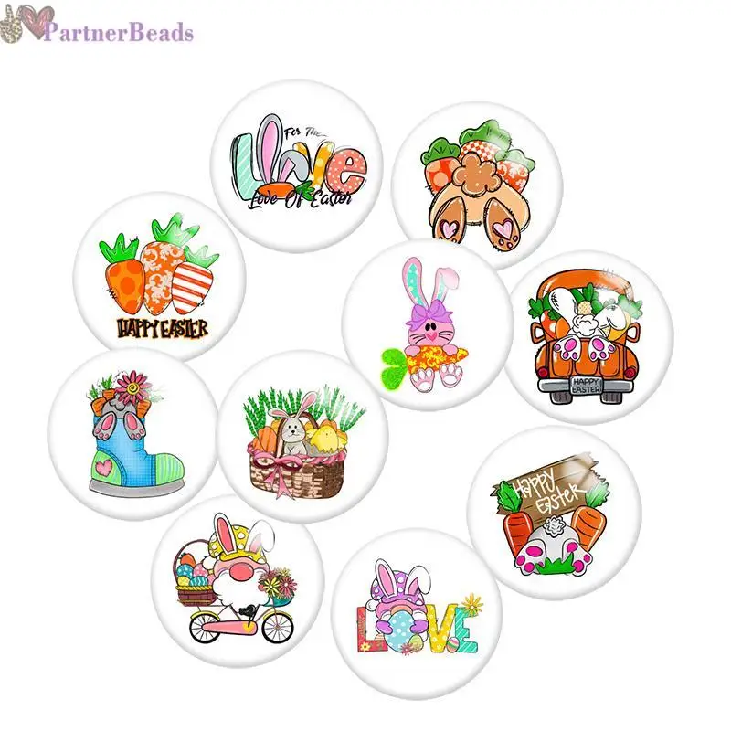 

Happy Easter Round Photo Glass Cabochon Demo Flat Back Making Findings 20mm Snap Button S0651