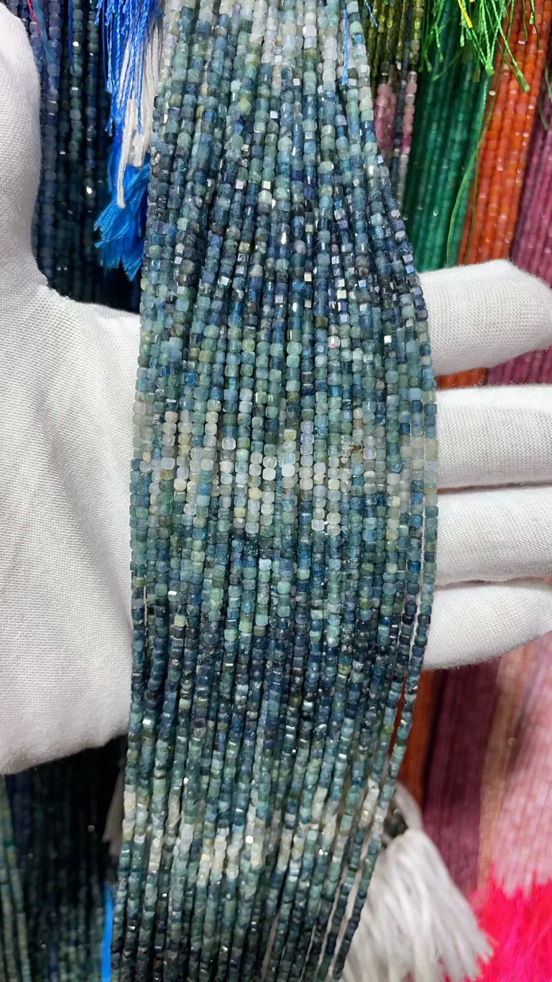 Blue Tourma cut face square grain 2 5x2 5 мм длина dagree38.5cm