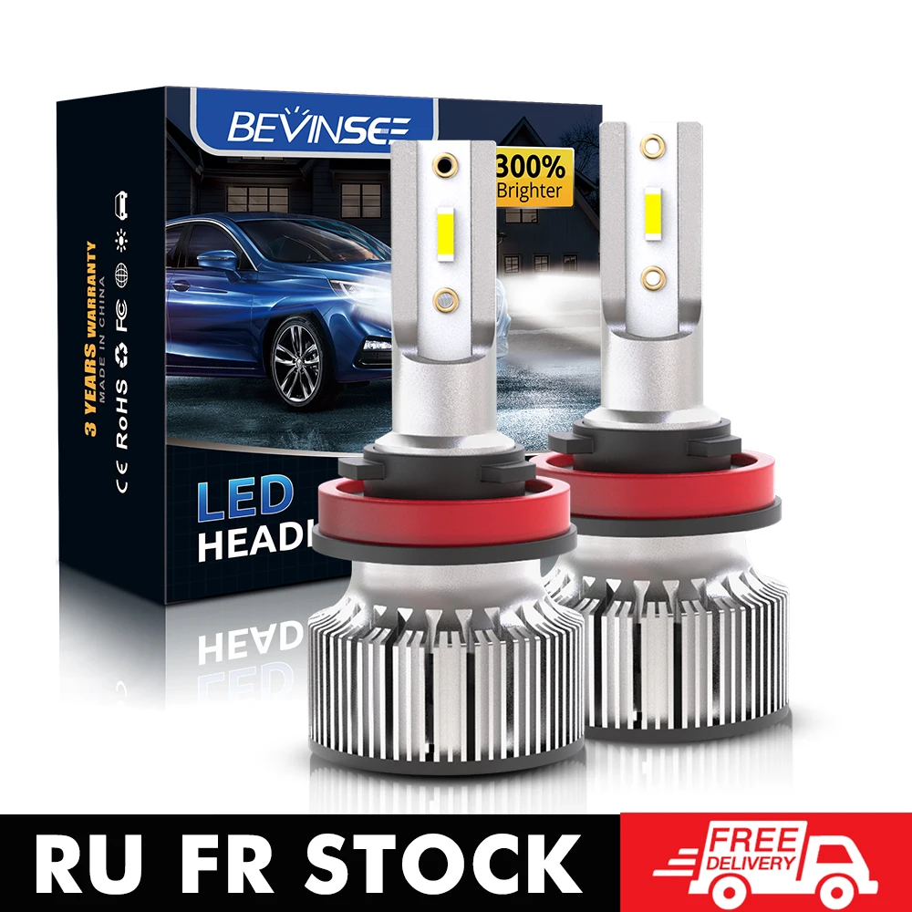 Bevinsee H7 светодиодные лампы H4 H11 HB3 9005 HB4 9006 автомобильные фары H8 H9 9012 12 В 6000 К белый