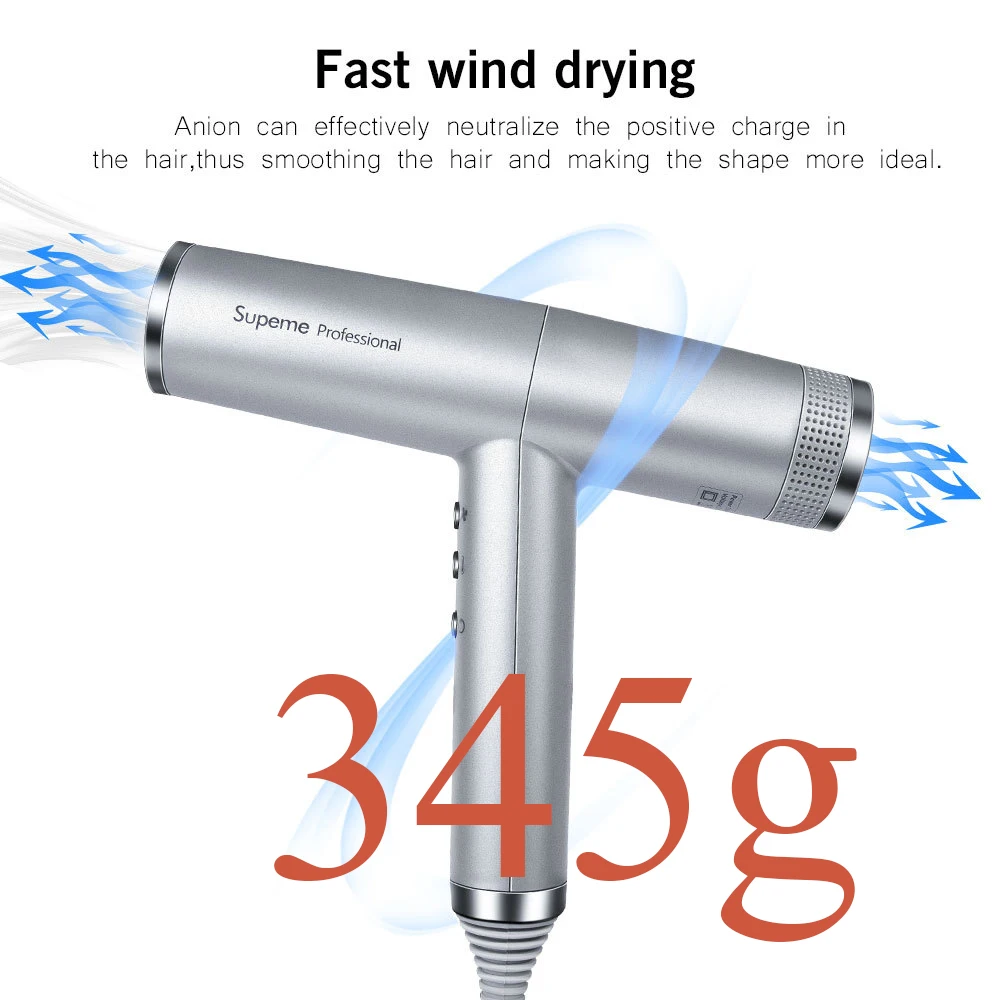 Frequency Conversion Professional Salon Ionic Hair Dryer Light Weight Strong Wind 6 Speed Negative Ion Bolwdryer with 3 Nozzle enlarge