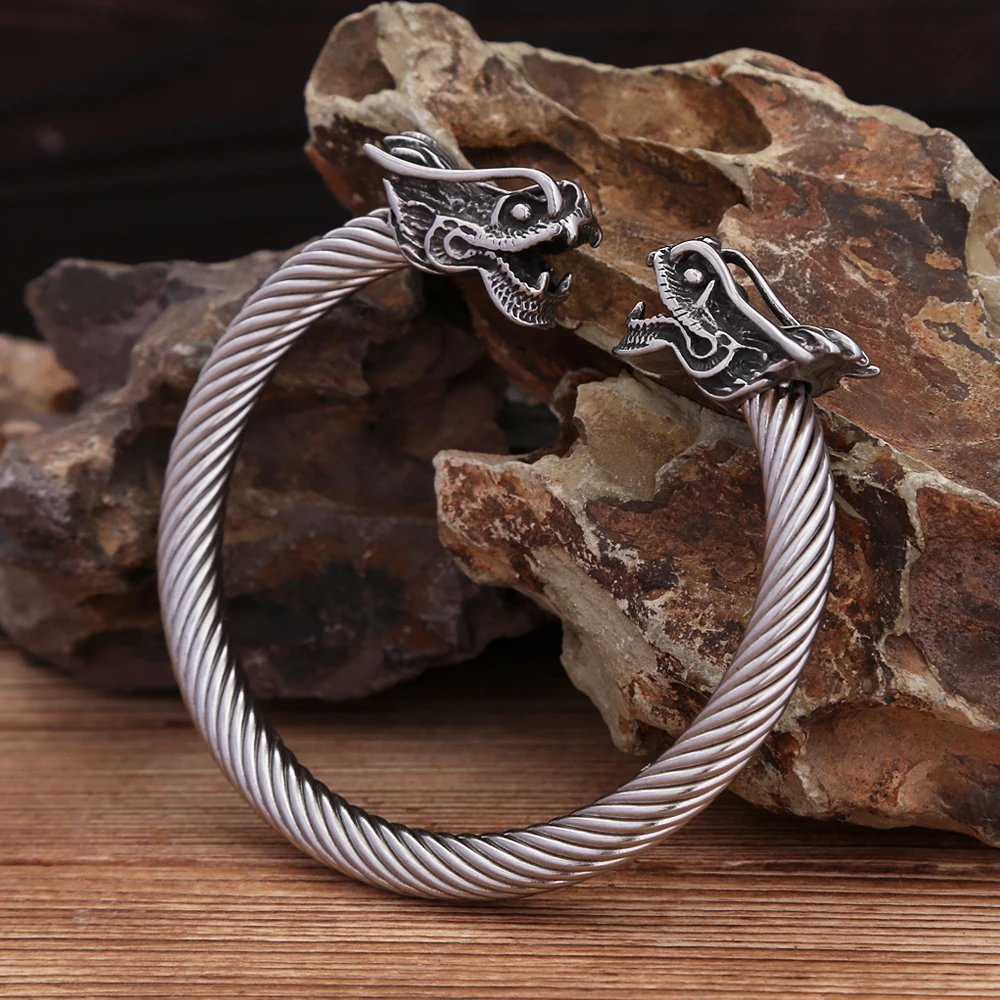 Vintage Stainless Steel Viking Dragon Head Bracelets Punk Hip Hop Animal Bracelet For Men Fashion Amulet Jewelry Dropshipping