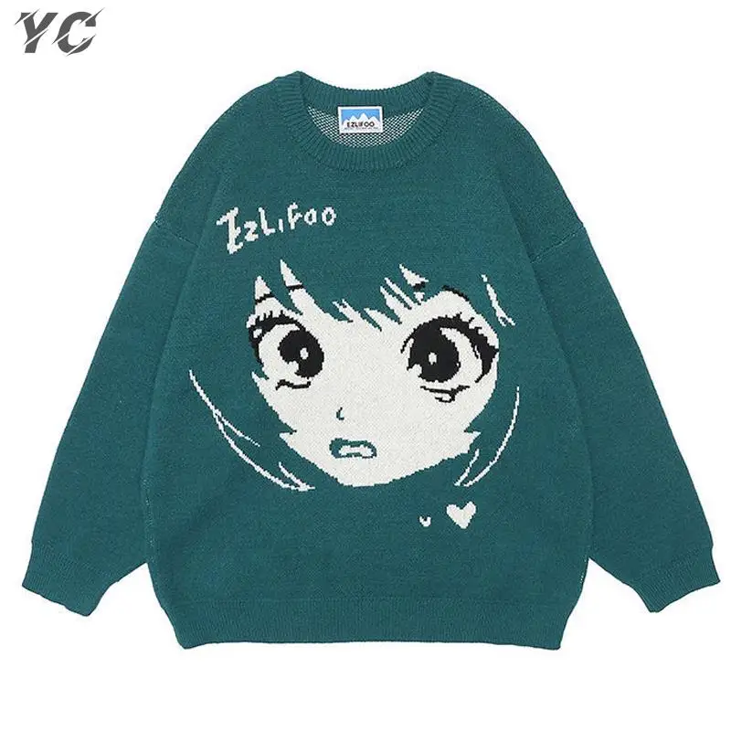 

Женский свитер в стиле Харадзюку С аниме Y2k, Зимний пуловер в стиле пэчворк с милым мультяшным принтом, топы, Женская свободная одежда в готи...