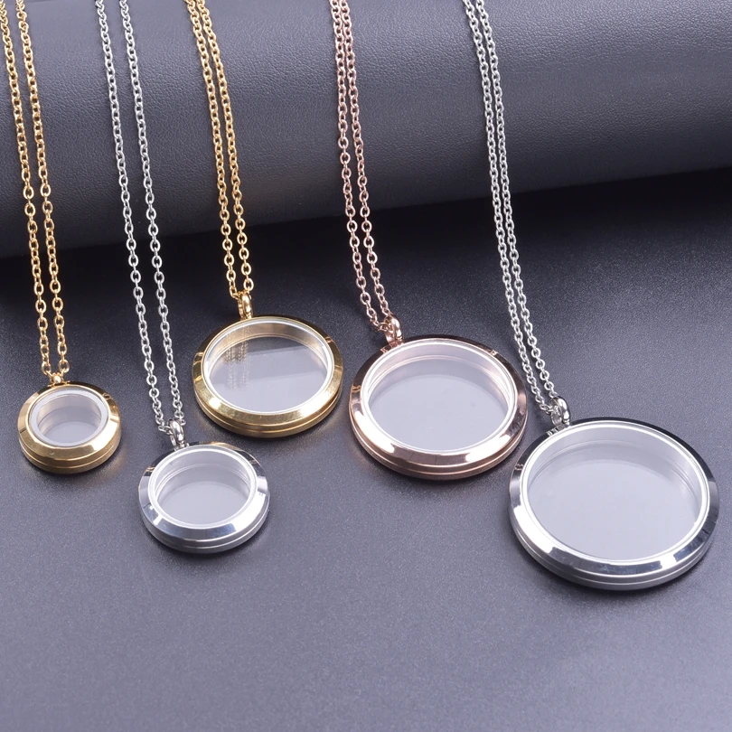 

Vintage Classic Rose Gold Color Various Size Glass Living Memory Medallion Photo Locket Steel Chain necklace for women Jewelry