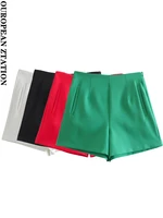 pailete women 2022 fashion side pockets bermuda shorts vintage high waist zipper fly female short pants mujer
