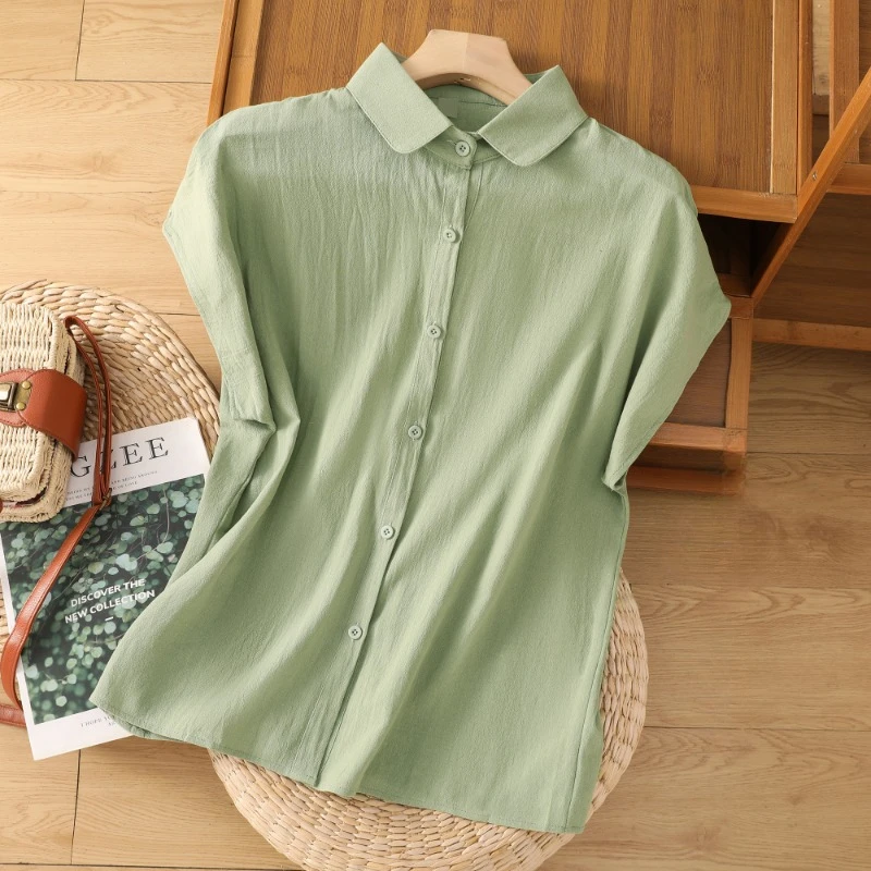 

YCMYUNYAN Vintage Women's Blouses New Solid Long Sleeves Tops O-neck Summer Clothing Loose Cotton Linen Shirts