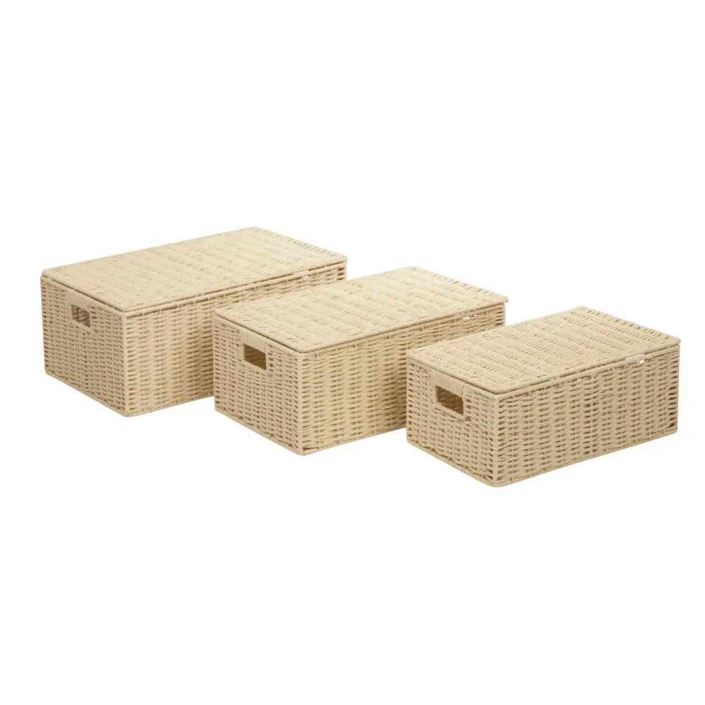

3-Piece Paper Rope Cord Basket Set, Natural, Beige Storage Rattan Home Organization and