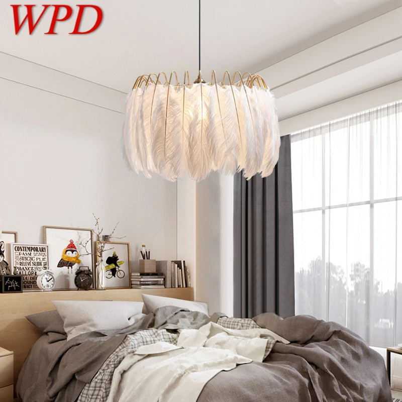 

WPD Nordic Pendant Lamp Creative Modern White LED Vintage Feather Light Fixtures For Home Dining Room Bedroom Decor
