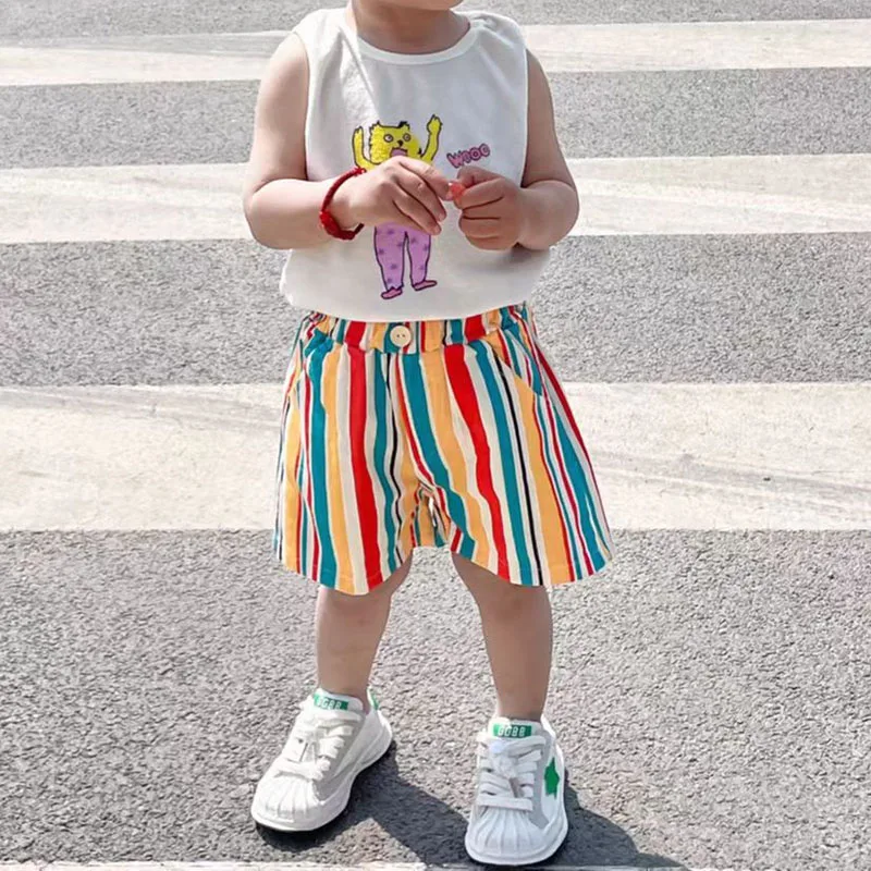 

HAYANA, новинка 2022, летний детский мультяшный жилет, цветные полосатые шорты, детская одежда