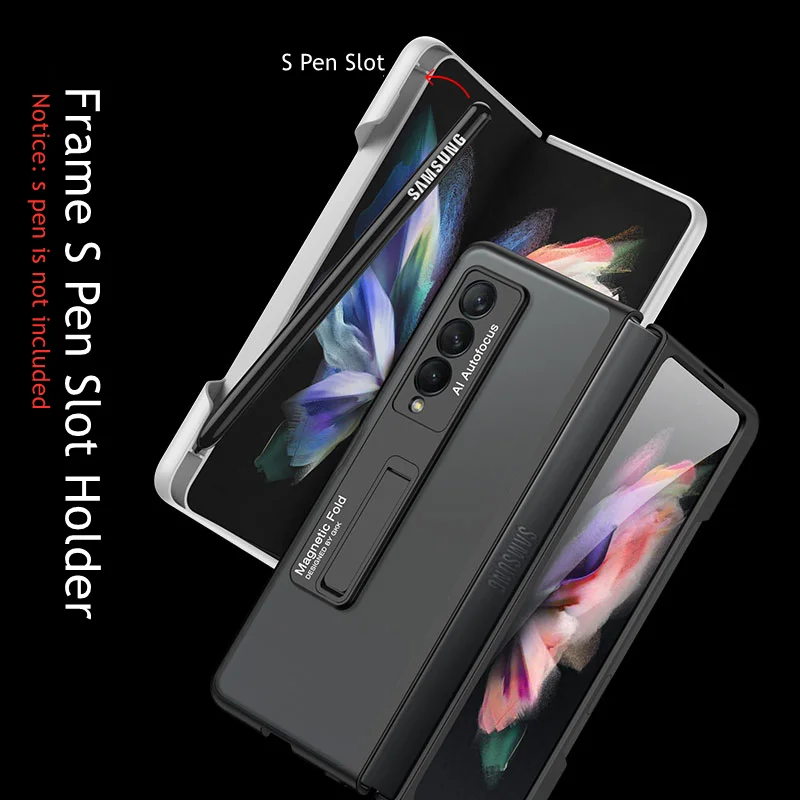 case for samsung galaxy z fold 3 2 5g frosted translucent case tpu frame hard clear back cover s pen slot holder kickstand case free global shipping