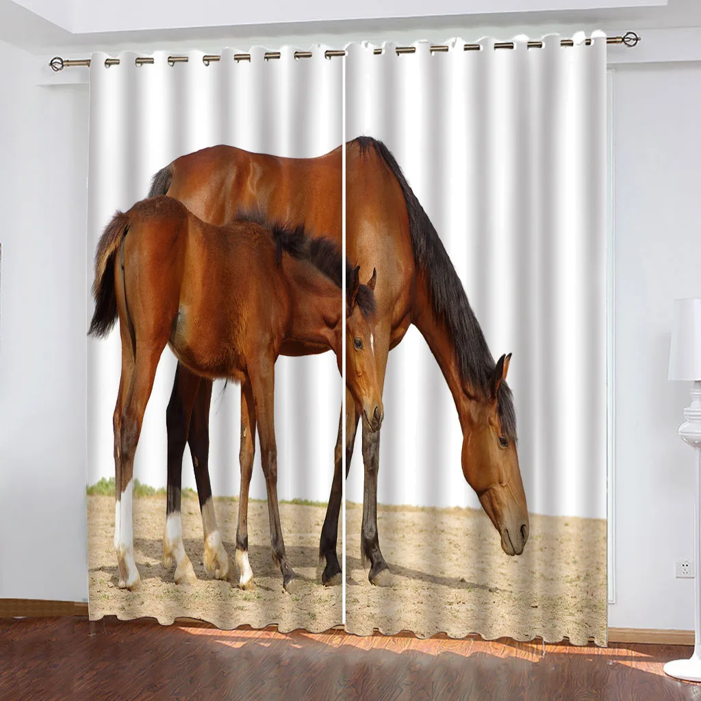 Customized Curtains For Rooms Animal Brown Horse 2 Pieces Custom Modern Blackout The Whole House Girl Bedroom Livi