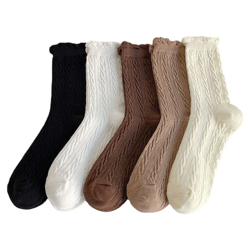 New Retro solid color lace striped diamond cute Japanese Lace socks kawaii Lolita spring and autumn striped ins socks