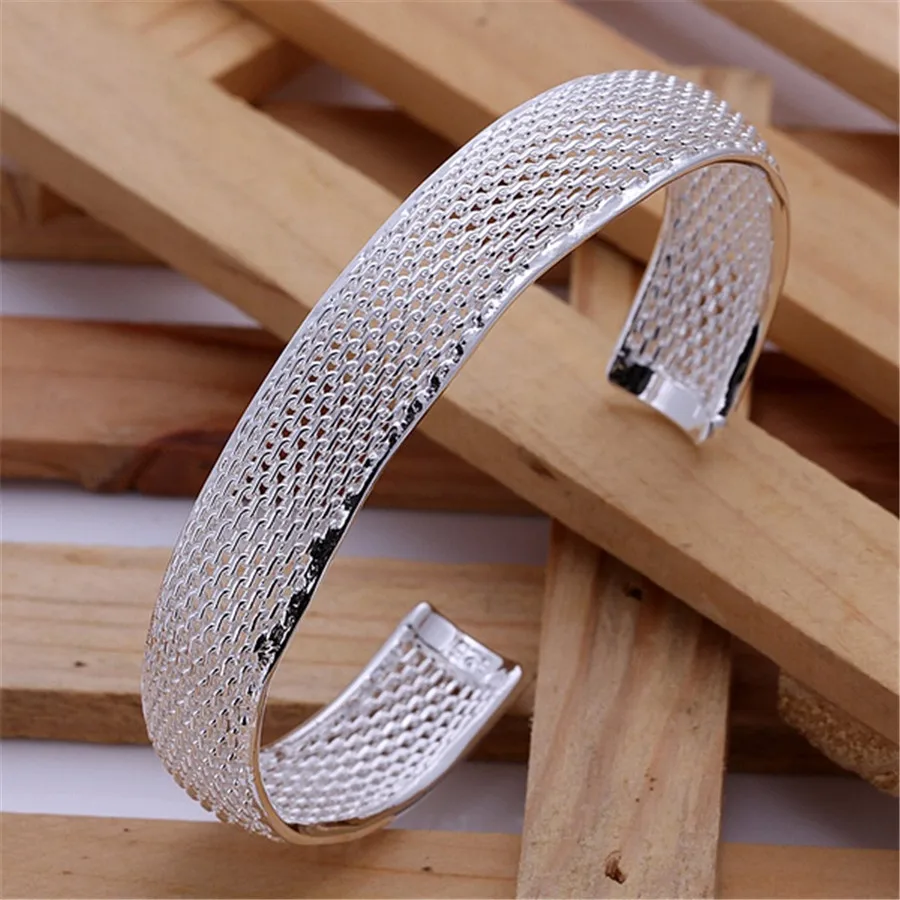 

925 Sterling Silver Bracelets for Women Elegant Net Bangle Adjustable Jewelry Fashion Party Girl Student Gifts with Delicate Box
