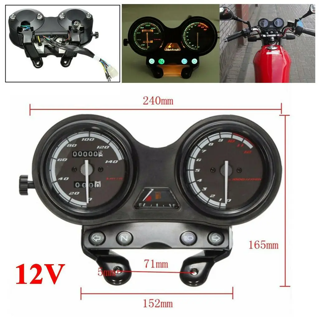 

Black Shell LED Backlight Motorcycle Dual Gauge For